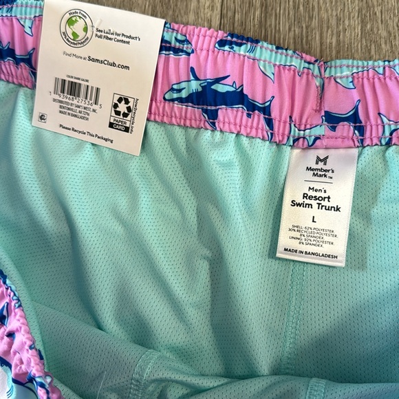 NWT Member’s Mark shark pattern swim trunks men’s sz L - Picture 3 of 7